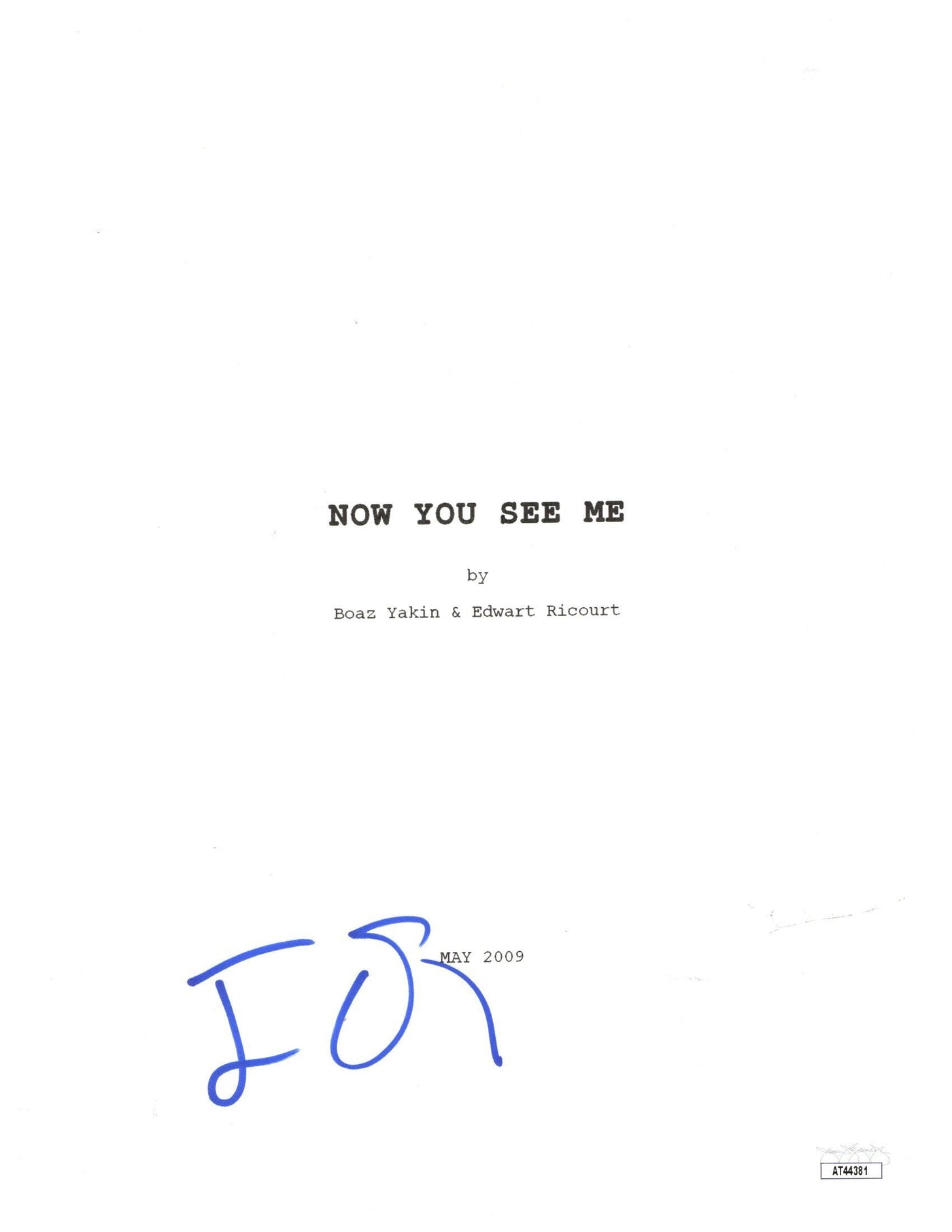 Jesse Eisenberg Signed Now You See Me Movie Script Cover Autographed JSA COA