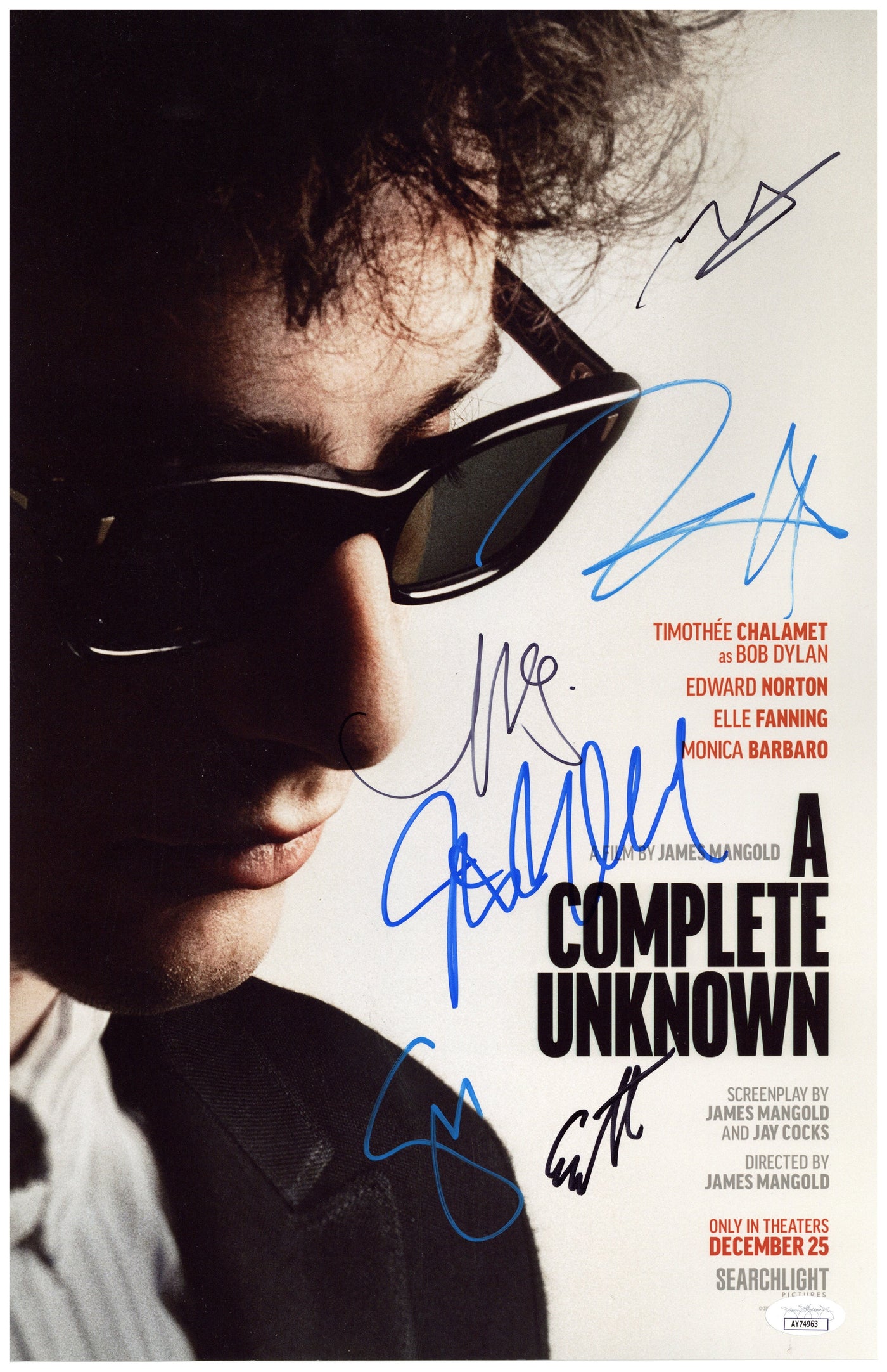 A Complete Unknown Cast Signed 11x17 Photo Timothée Chalamet Autographed JSA COA