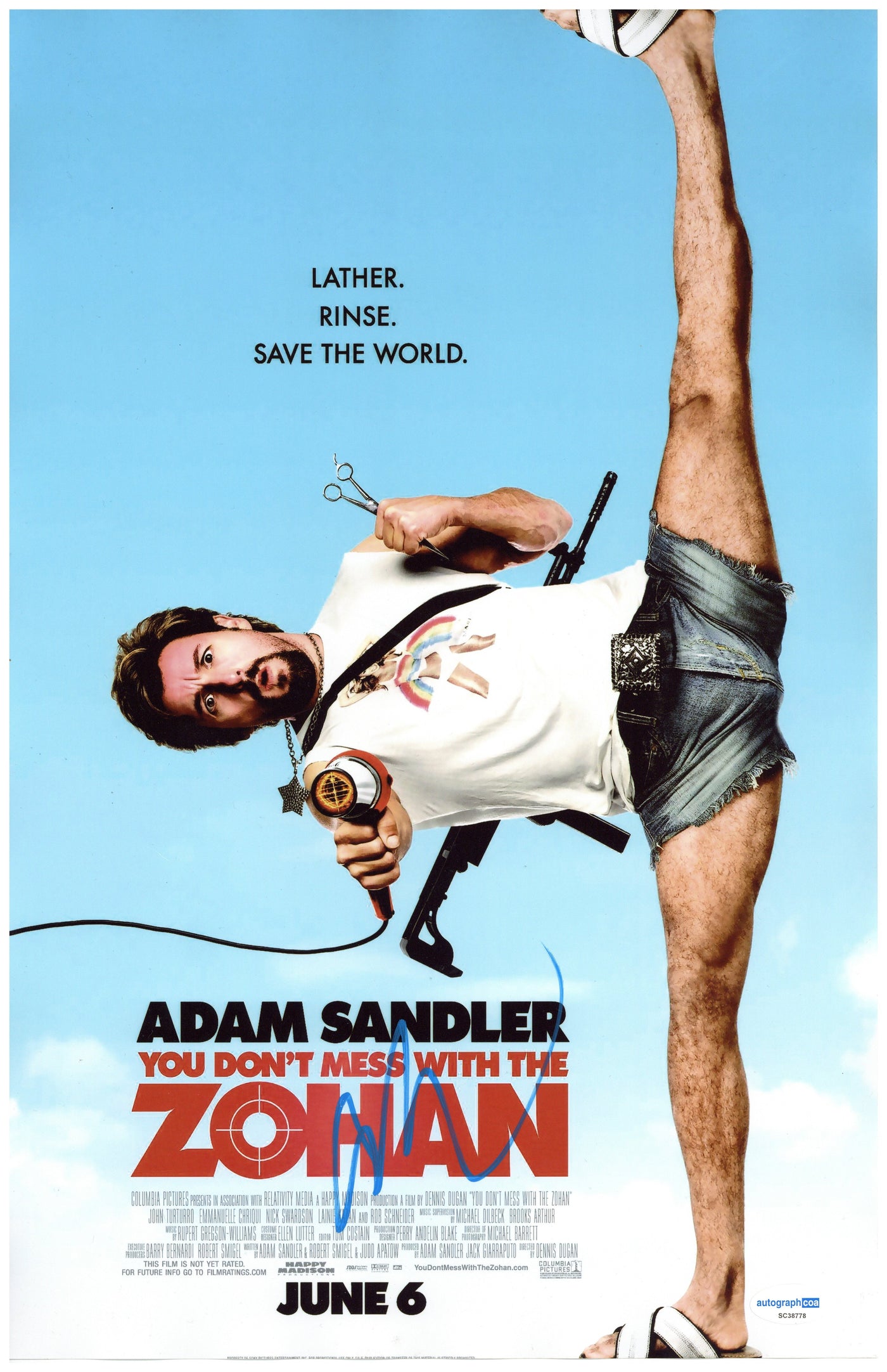 Adam Sandler Signed 11x17 Photo Dont Mess with the Zohan Autographed ACOA COA