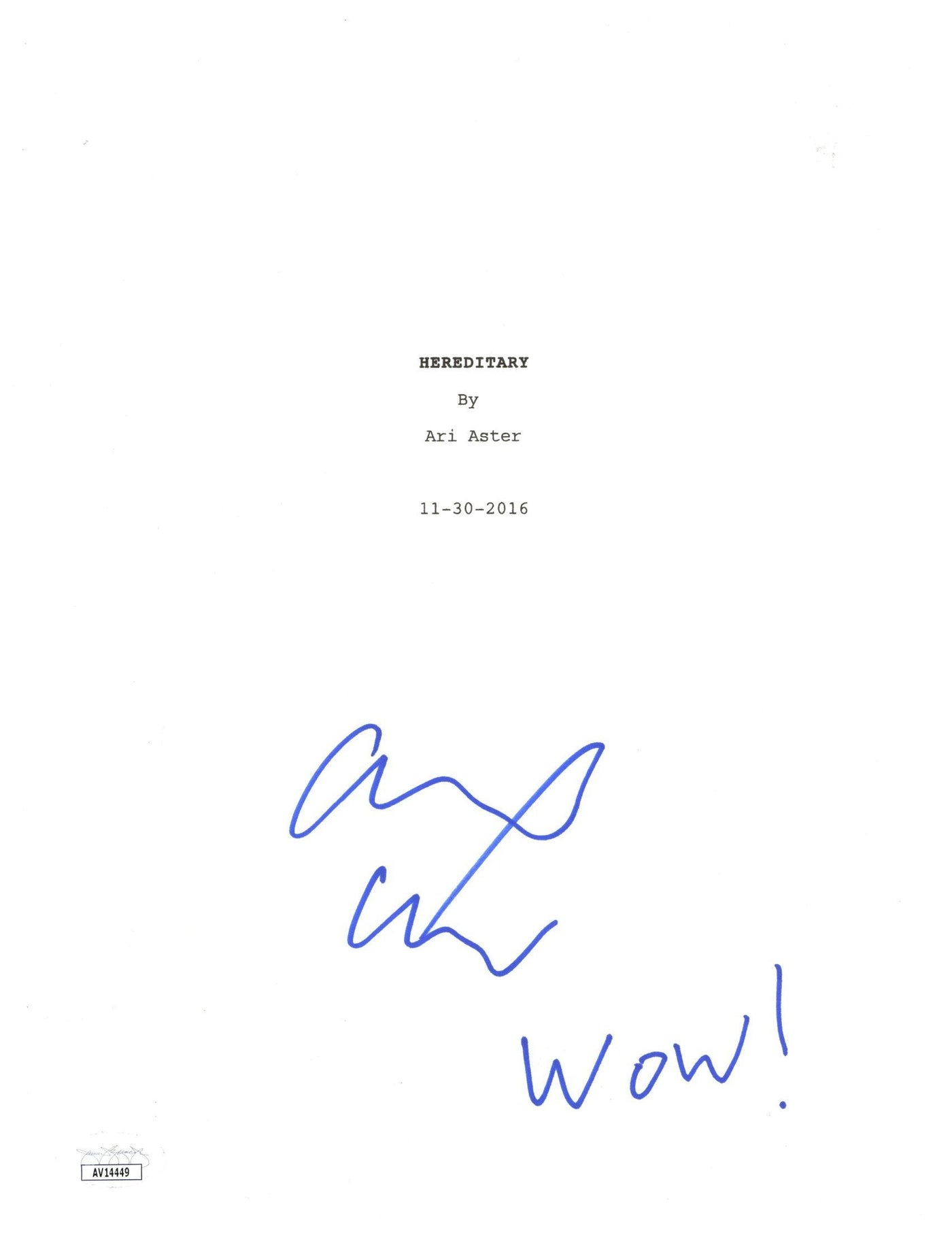 Alex Wolff Signed Hereditary Movie Script Cover Autographed JSA COA