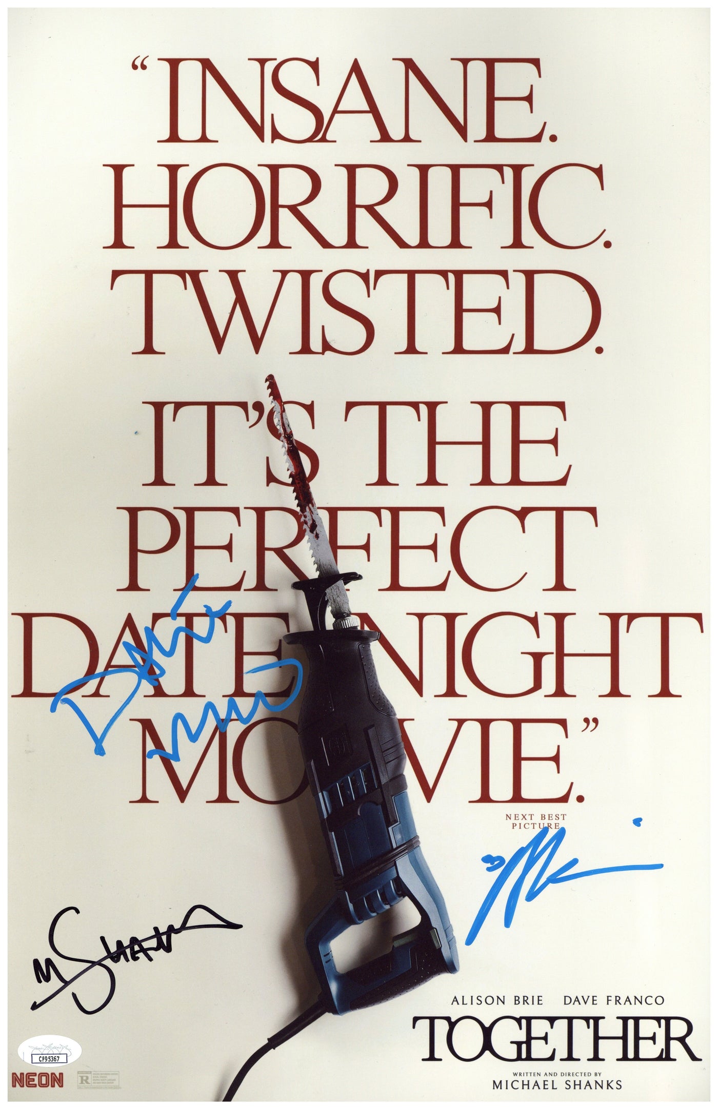 Alison Brie, Dave Franco & Director Signed 11x17 Photo Together Autographed JSA 2