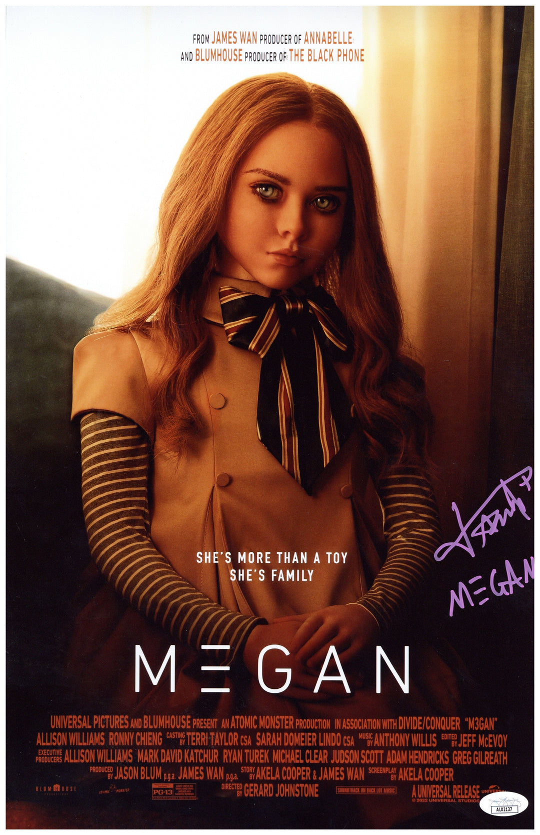 MEGAN autograph 直筆サイン ミニポスター Amie Donald Signed 11x17 Movie Mini Poster M3GAN Autographed JSA