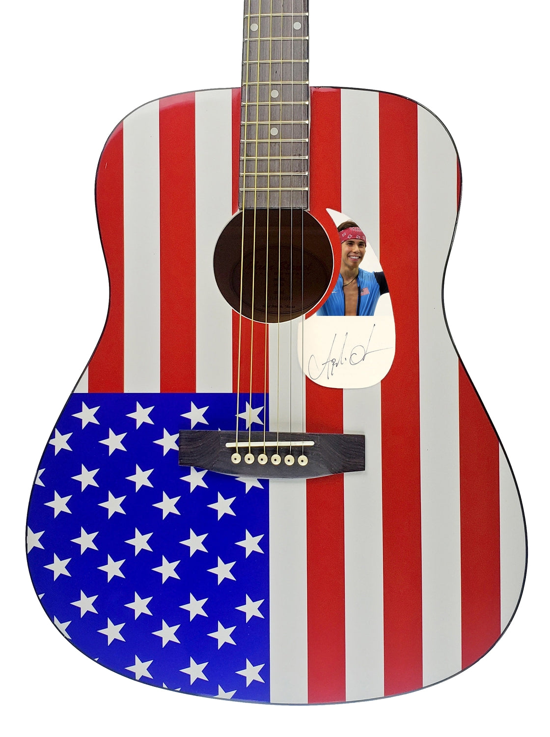 Apolo Ohno Autographed Signed Acoustic USA Flag Guitar AutographCOA