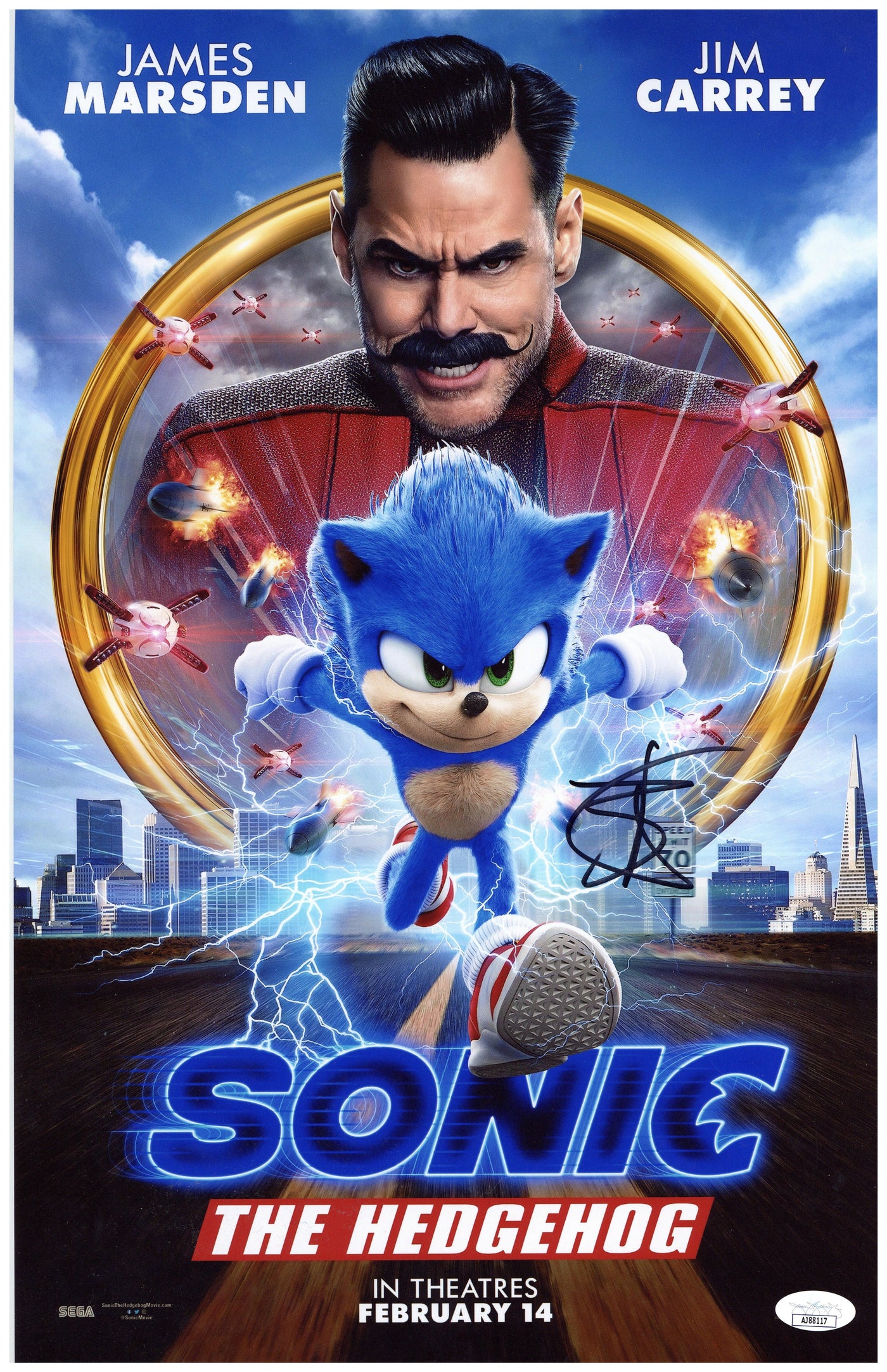 Ben Schwartz Autographed 11x17 Sonic the Hedgehog Movie Mini Poster Signed JSA