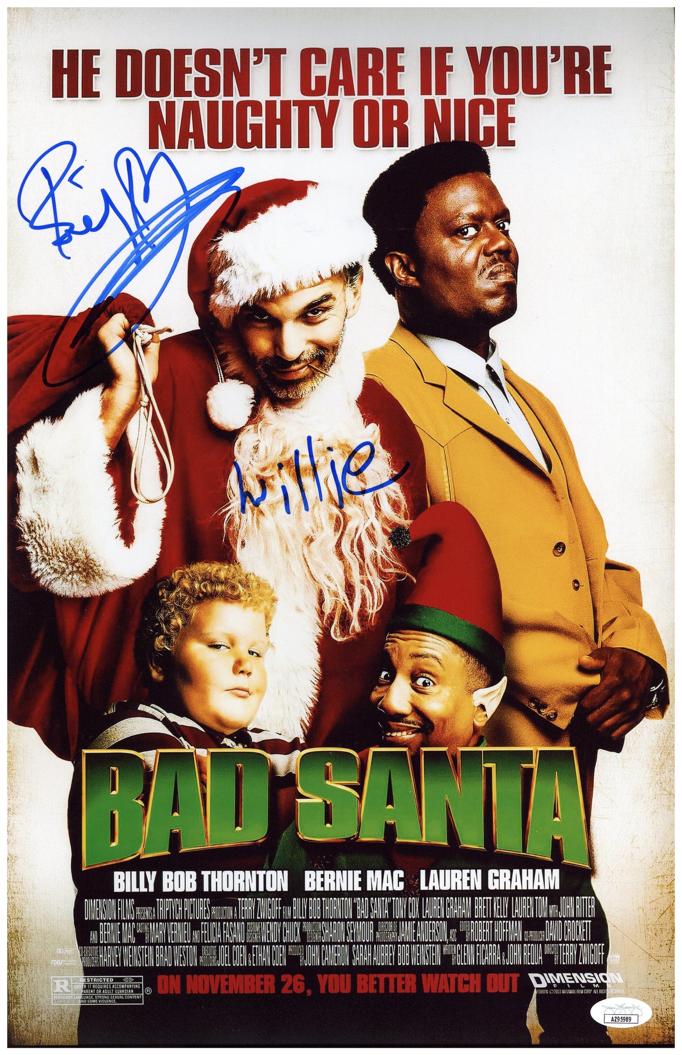 Billy Bob Thornton Signed 11x17 Photo Bad Santa Autographed JSA COA