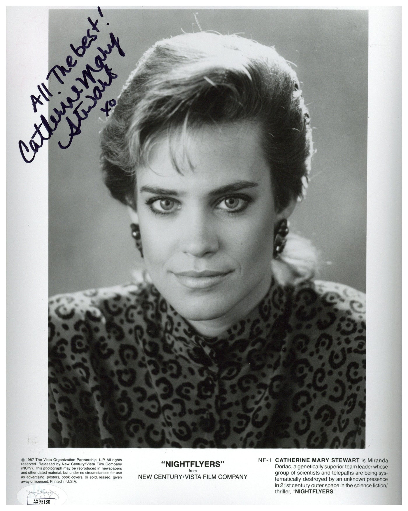 Catherine Mary Stewart Signed 8x10 Nightflyers Autographed JSA COA