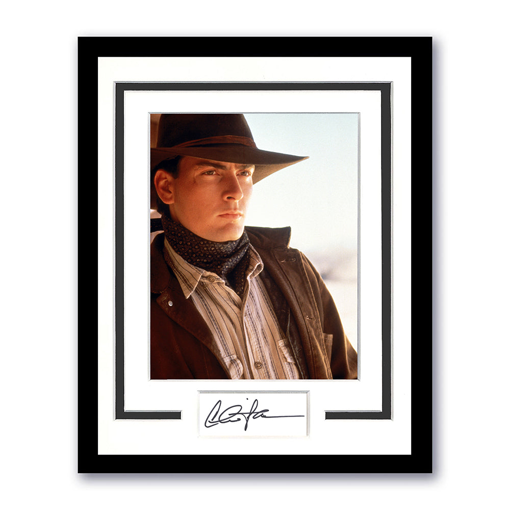 Charlie Sheen Signed Cut Custom Framed Young Guns Wall Decor Autographed JSA COA
