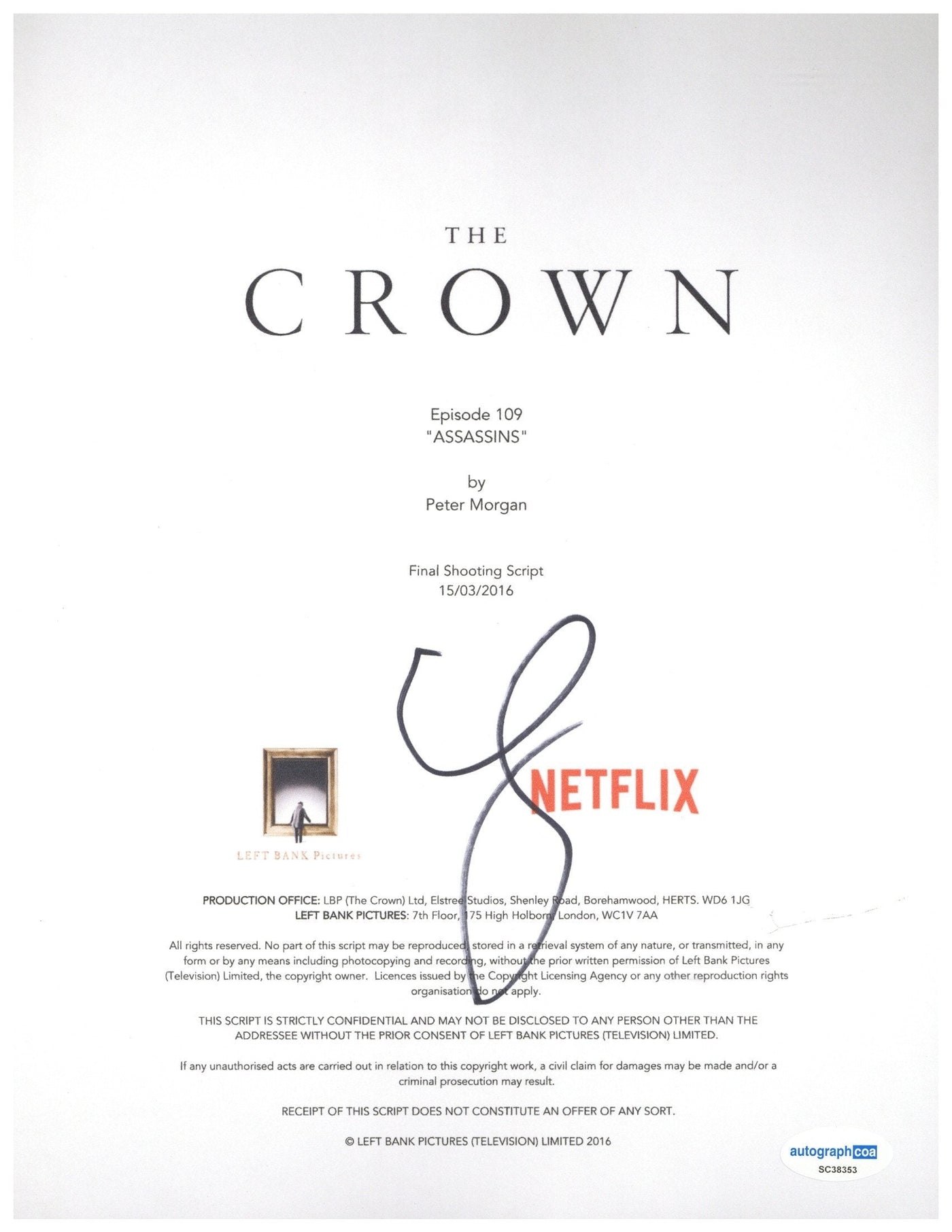 Claire Foy Signed Script Cover The Crown Autographed JSA COA
