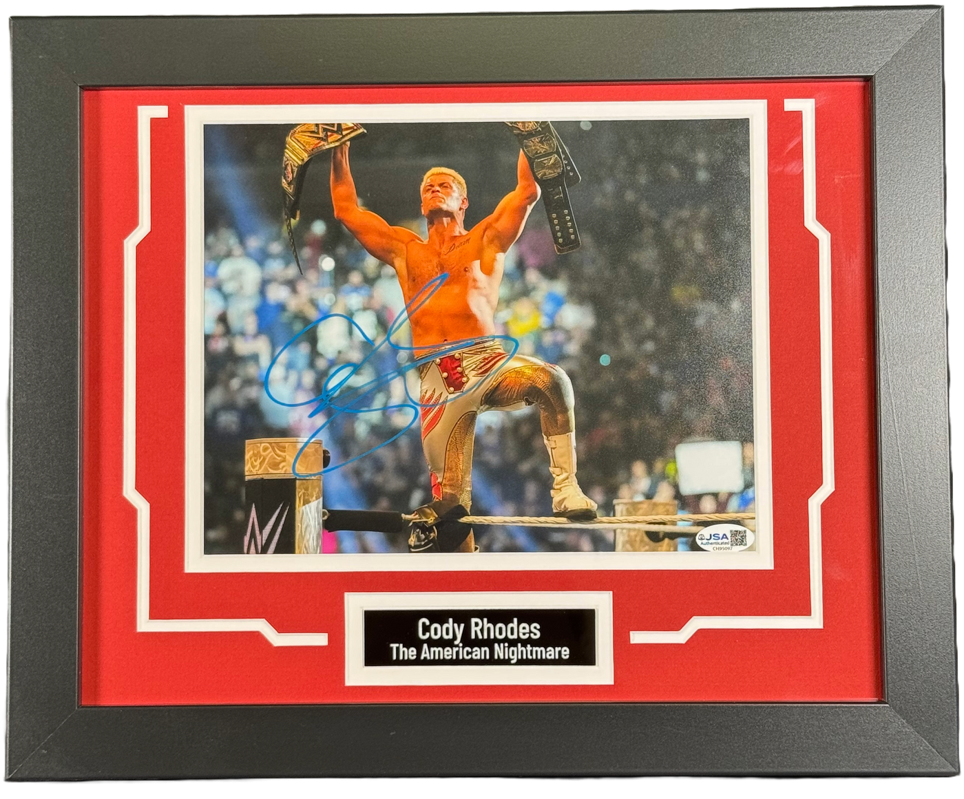 Cody Rhodes Signed Custom Framed 8X10 Photo WWE Champion JSA COA