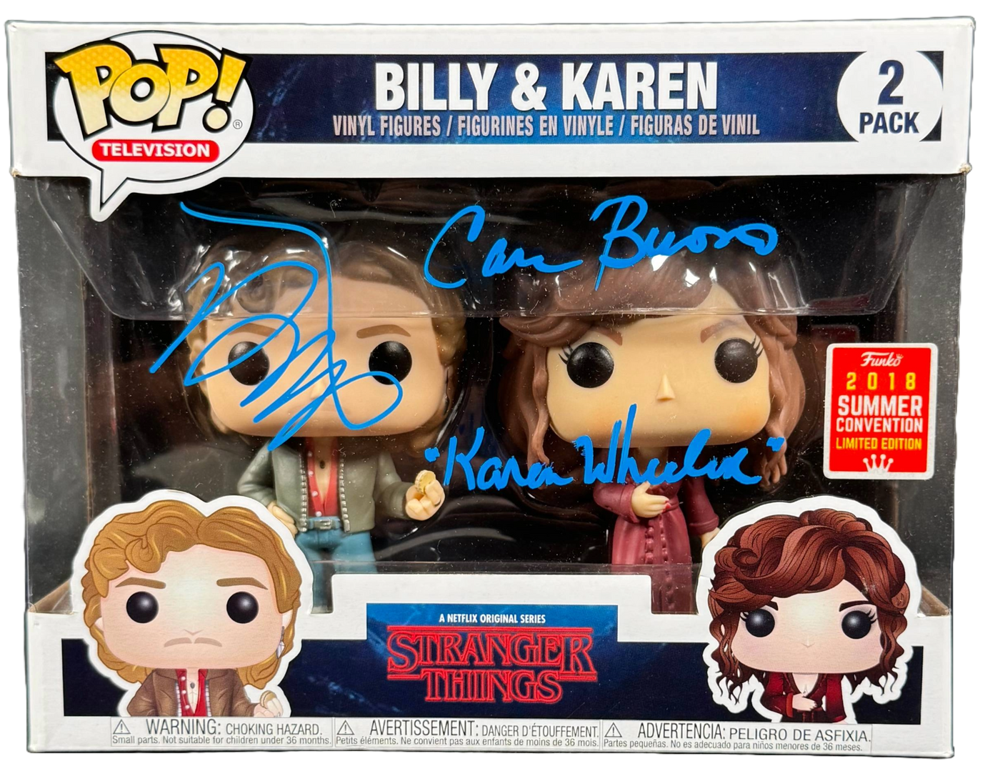 Dacre Montgomery & Cara Buono Signed Funko Pop Stranger Things 2-Pack JSA COA