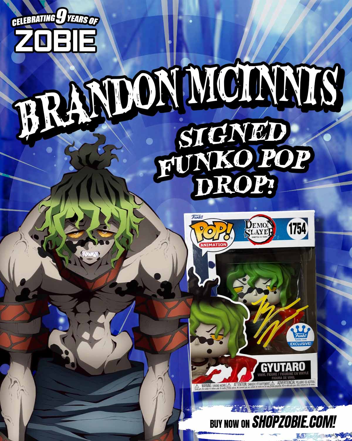 SPECIAL Brandon McInnis Signed Gyutaro Funko Pop Drop