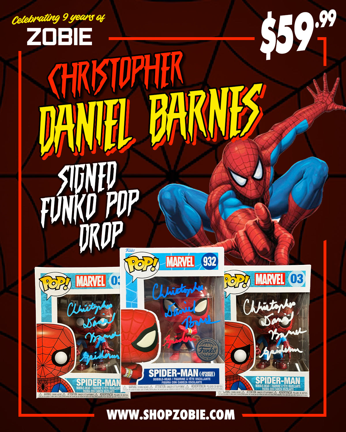 SPECIAL Christopher Daniel Barnes Signed Spider-Man Funko Pop Drop