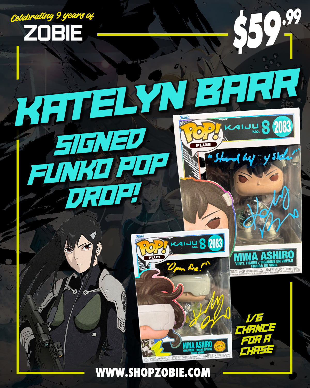 SPECIAL Katelyn Barr Signed Kaiju No. 8 Mina Funko Pop Drop (Chance of Chase)