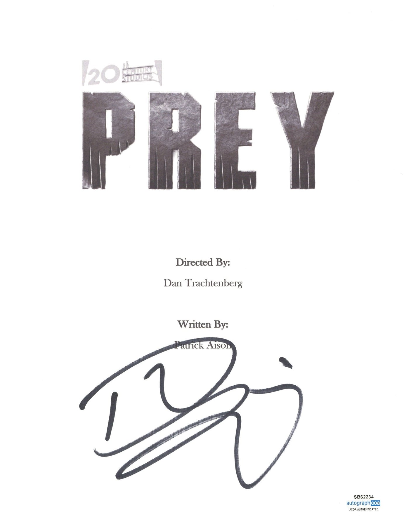 Dane DiLiegro Signed Prey Script Cover Autographed AutographCOA