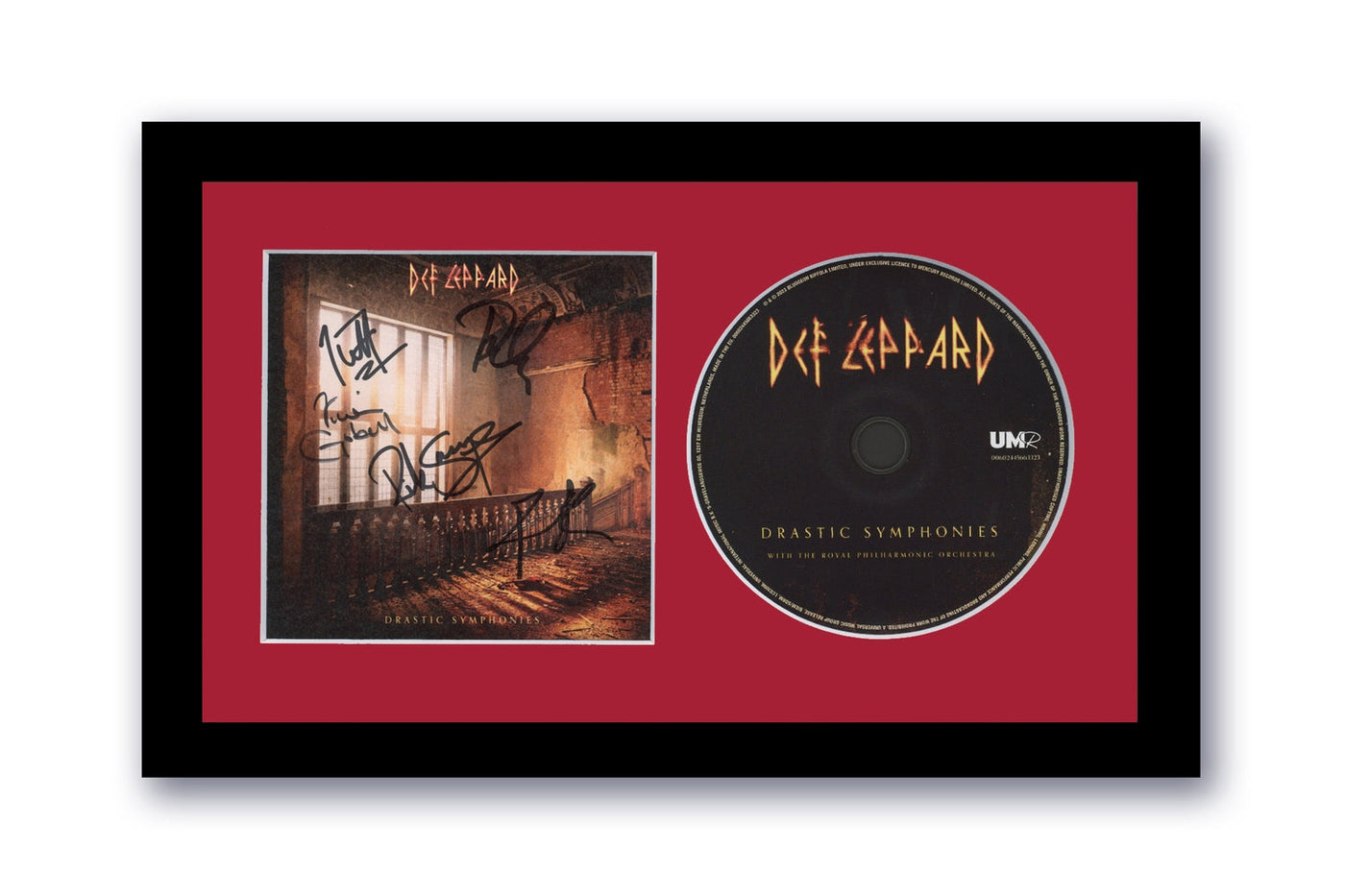 Def Leppard Signed 7x12 Custom Framed CD Drastic Symphonies COA #2