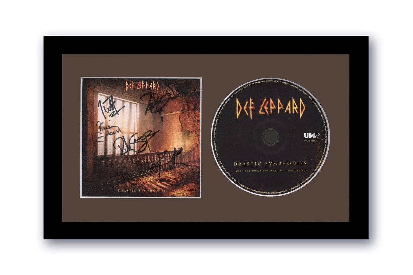 Def Leppard Signed 7x12 Custom Framed CD Drastic Symphonies COA #3