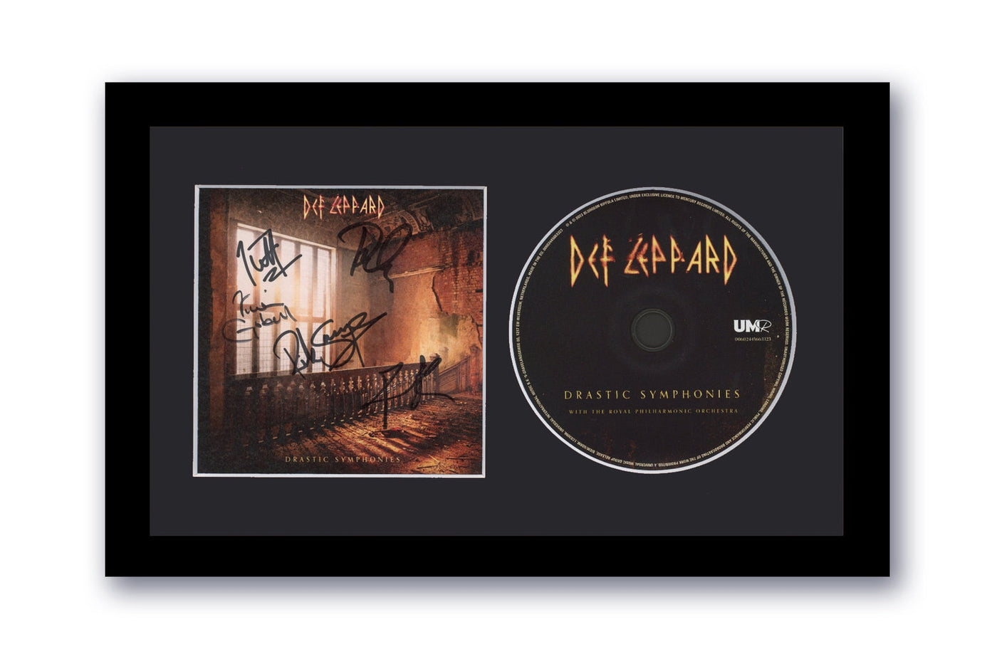 Def Leppard Signed 7x12 Custom Framed CD Drastic Symphonies COA #4