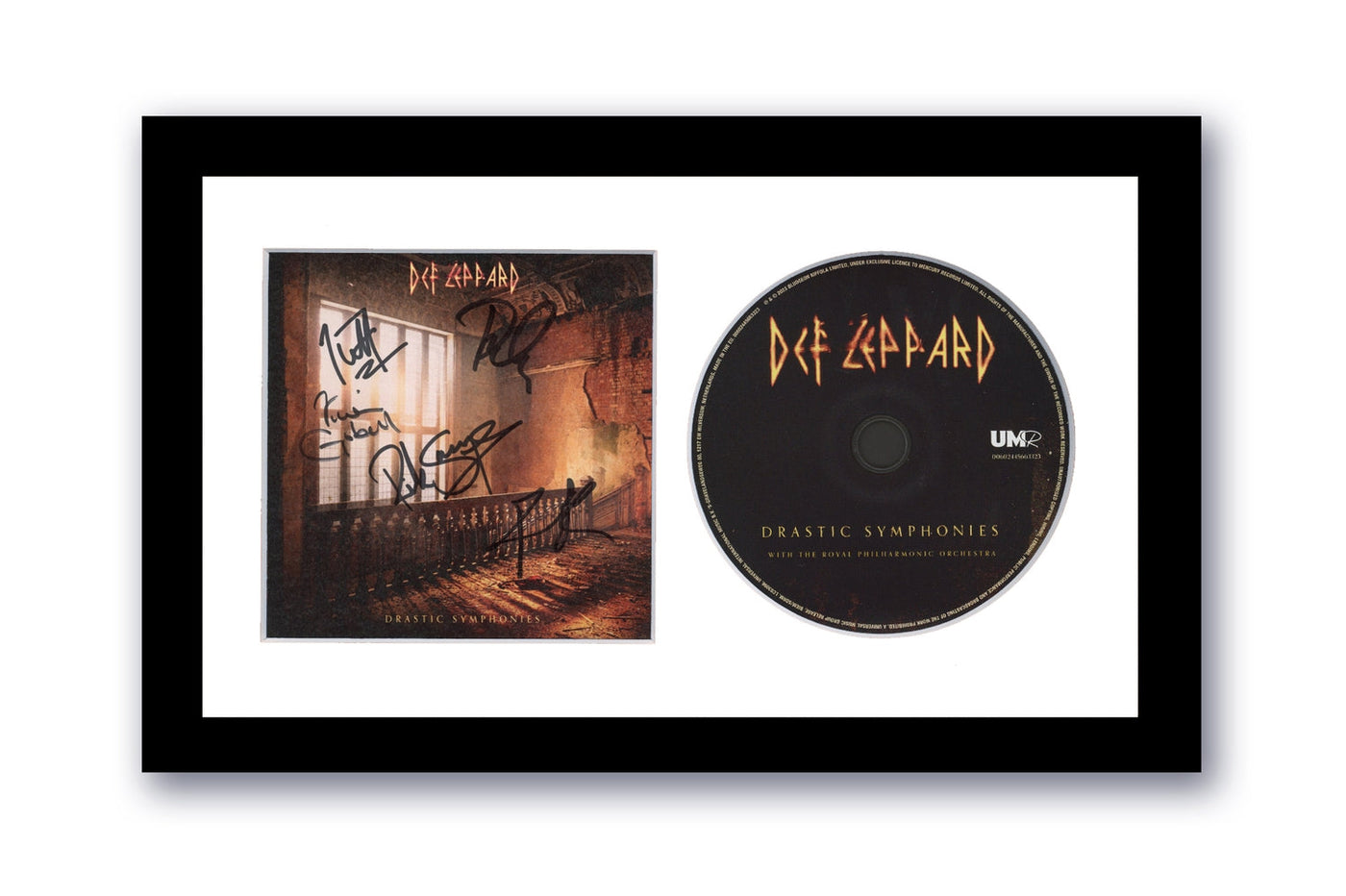 Def Leppard Signed 7x12 Custom Framed CD Drastic Symphonies COA JSA