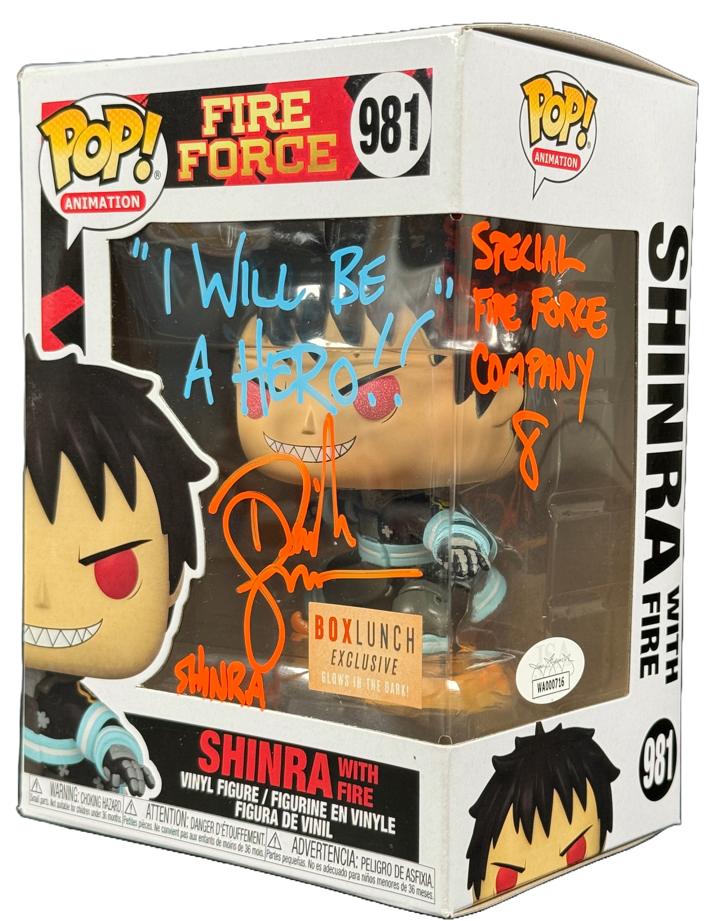 Derick Snow Signed Funko POP Fire Force Shinra Boxlunch GITD Autographed JSA COA