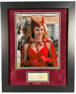Image of Elizabeth Olsen Autographed Scarlet Witch Memorabilia Cut from Wandavision JSA COA