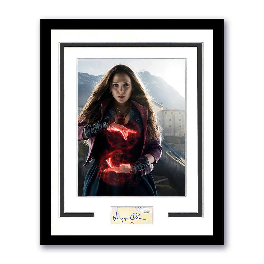 Elizabeth Olsen Signed Cut Scarlet Witch Custom Framed Wall Display Autographed JSA