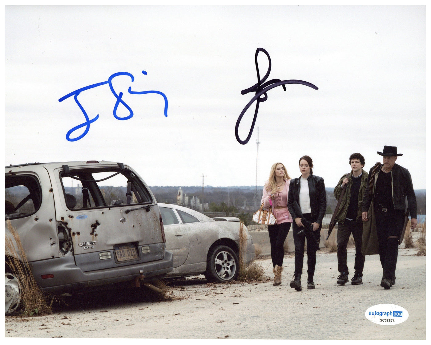 Emma Stone & Jesse Eisenberg Signed 8x10 Photo Zombieland Auto AutographCOA