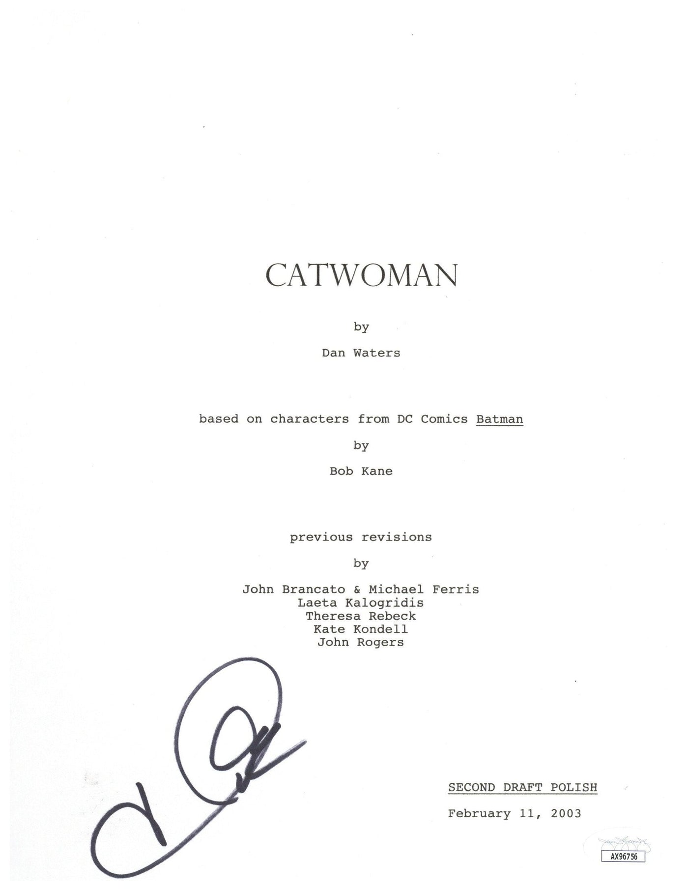 Halle Berry Signed Catwoman Script Cover Autographed JSA COA