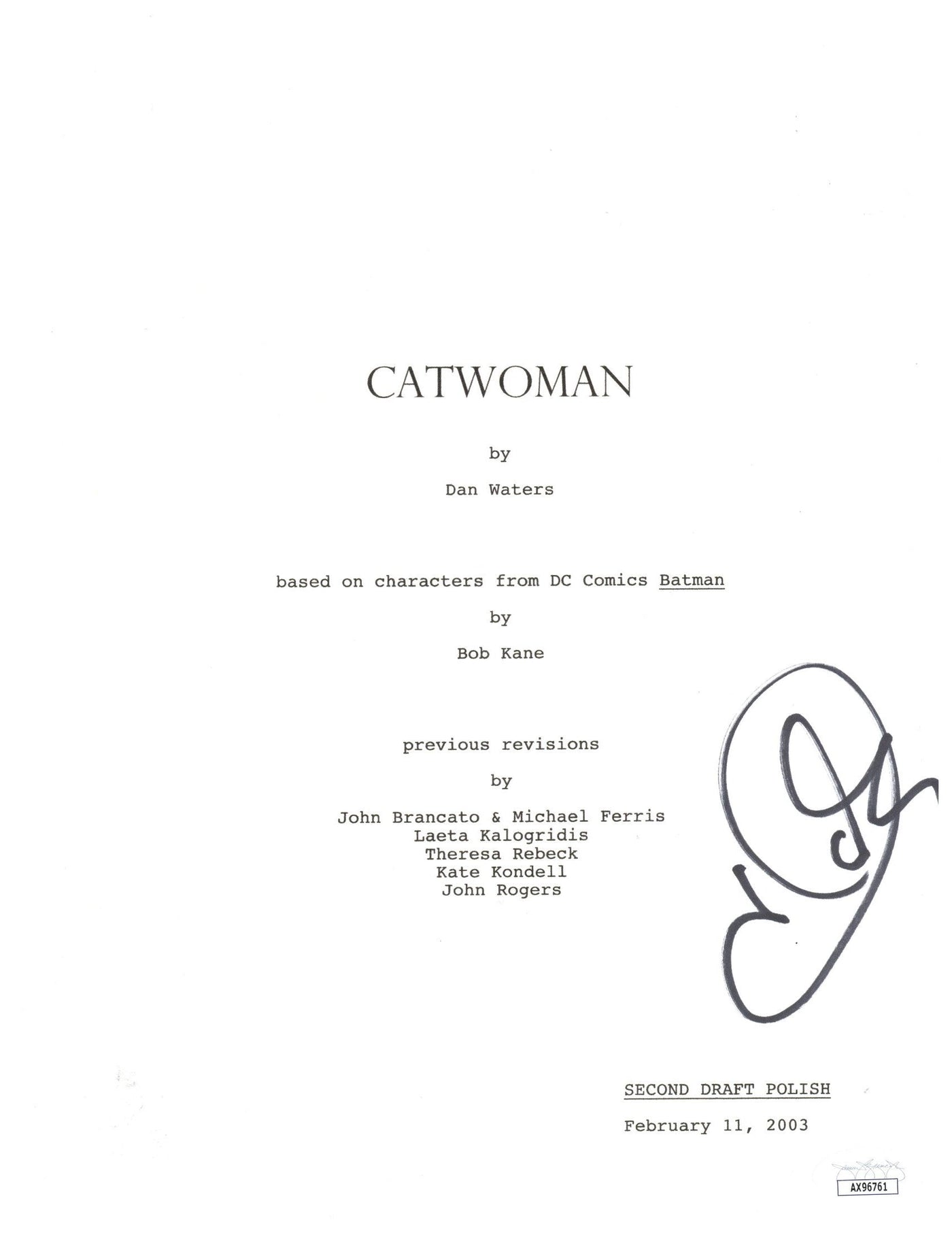 Halle Berry Signed Catwoman Script Cover Autographed JSA COA