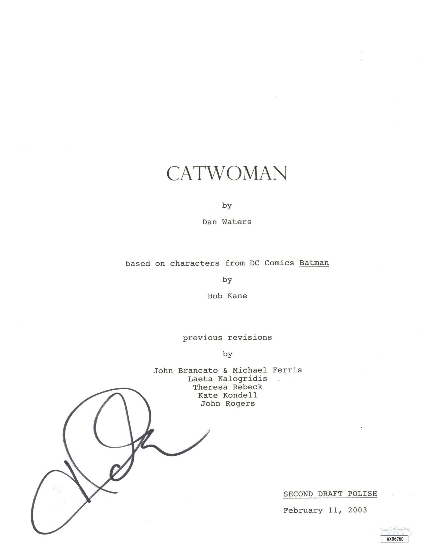 Halle Berry Signed Catwoman Script Cover Autographed JSA COA