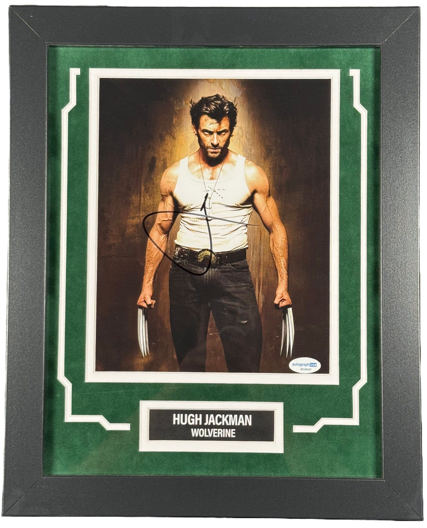Stampa Fotografica Autografata Di Hugh Jackman (Wolverine) - Con Lettera Di Autenticità, Display Nero, Targa Argento - Per Collezionisti E Fan