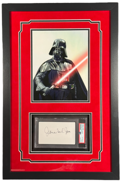 Image of James Earl Jones Signed Custom Framed Slabbed Index Card Star Wars Darth Vader PSA
