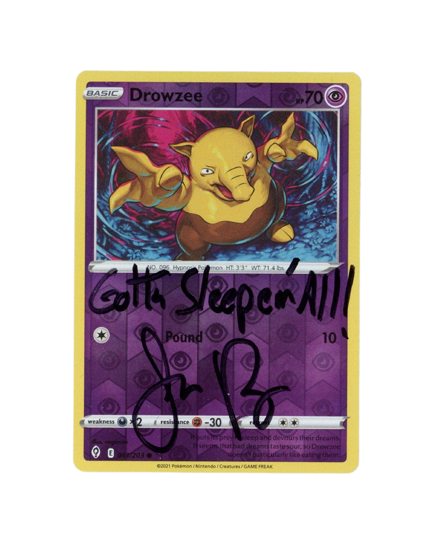 Jason Paige Signed Pokemon Drowzee Trading Card - Autographed Zobie COA