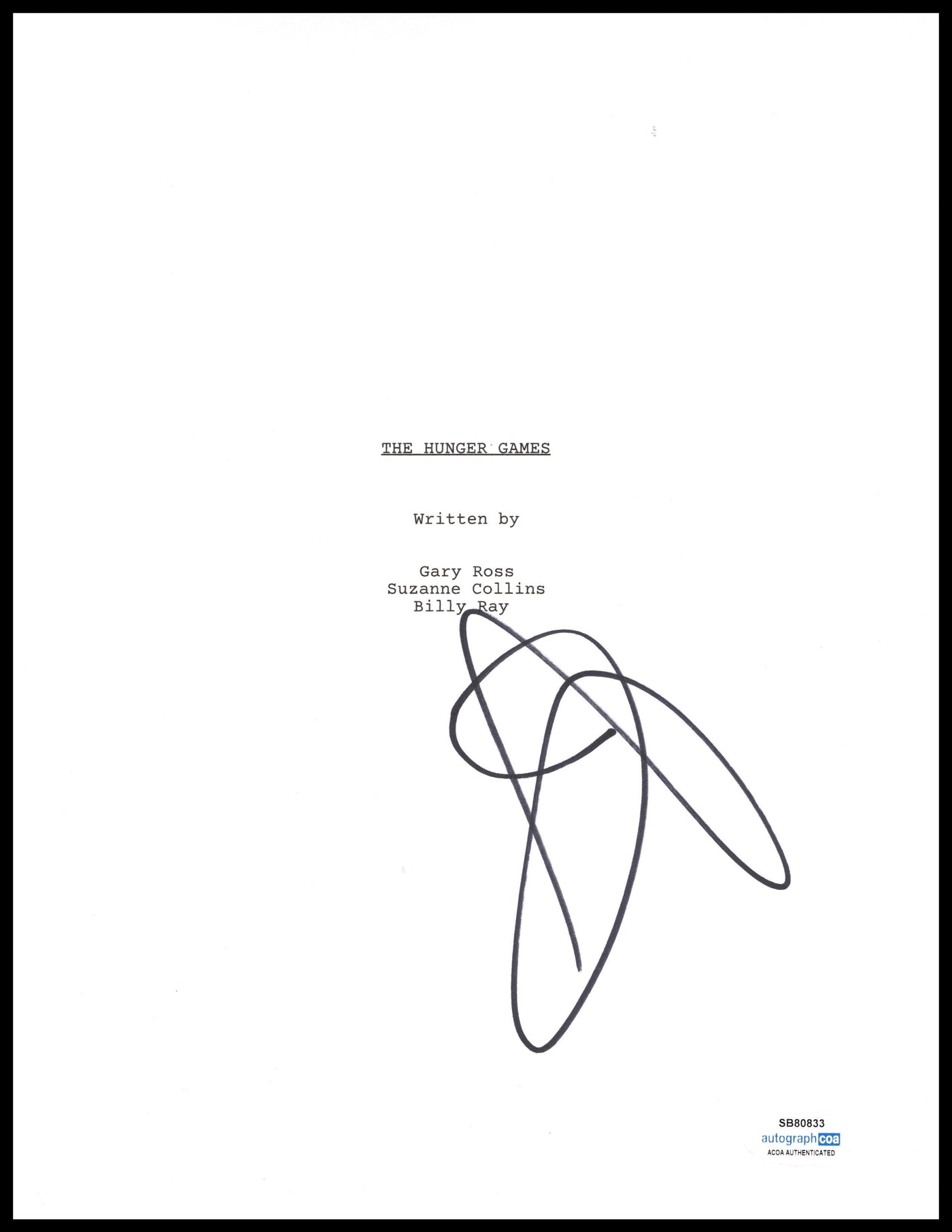 Jennifer Lawrence Signed The Hunger Games Script Cover AutographCOA #2