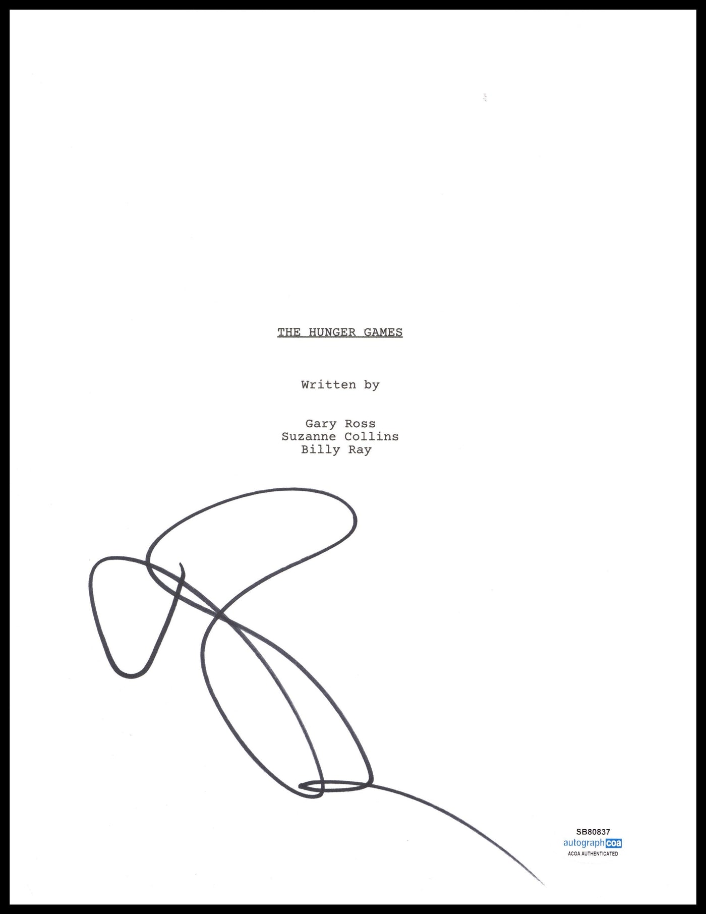 Jennifer Lawrence Signed The Hunger Games Script Cover AutographCOA