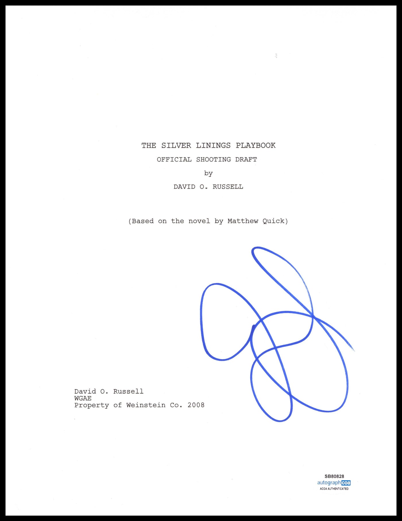 Jennifer Lawrence Signed The Silver Linings Playbook Script Cover AutographCOA #2