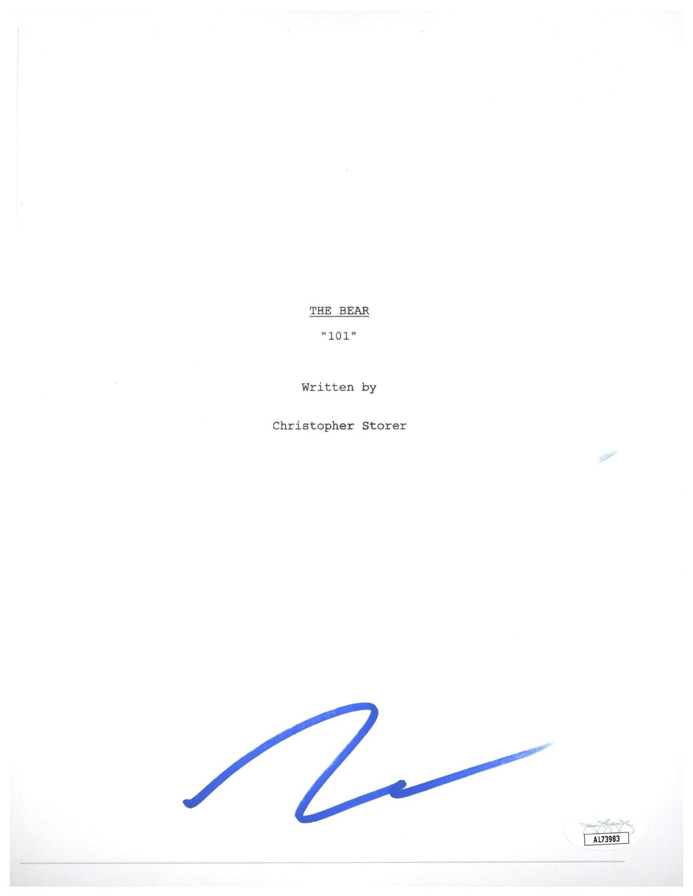 Jeremy Allen White Signed The Bear Script Cover Autographed JSA COA