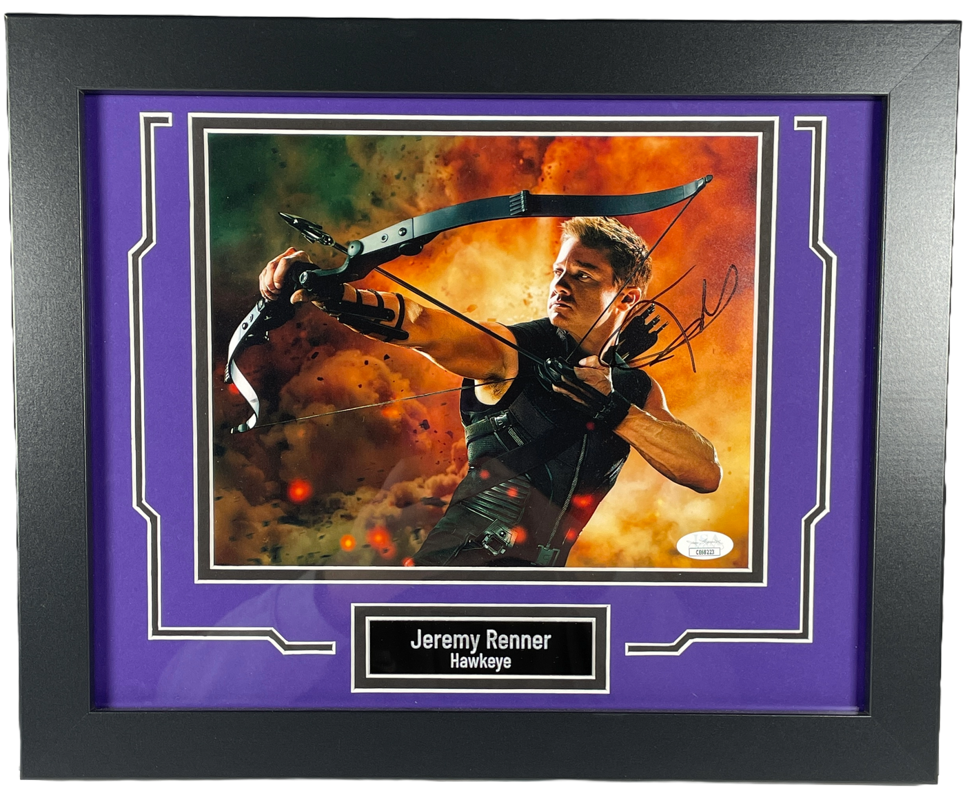 Jeremy Renner Signed Custom Framed 8x10 Photo Avengers Hawkeye JSA COA
