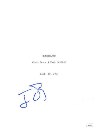 Jesse Eisenberg Signed Zombieland Movie Script Cover Autographed JSA COA