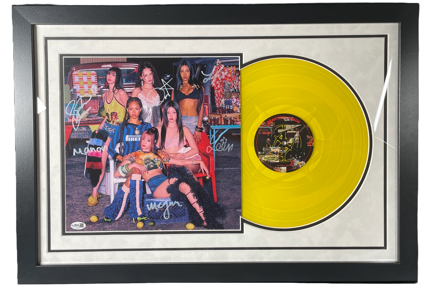 Katseye Signed Full Group Custom Framed Vinyl Beautiful Chaos Autographed JSA COA