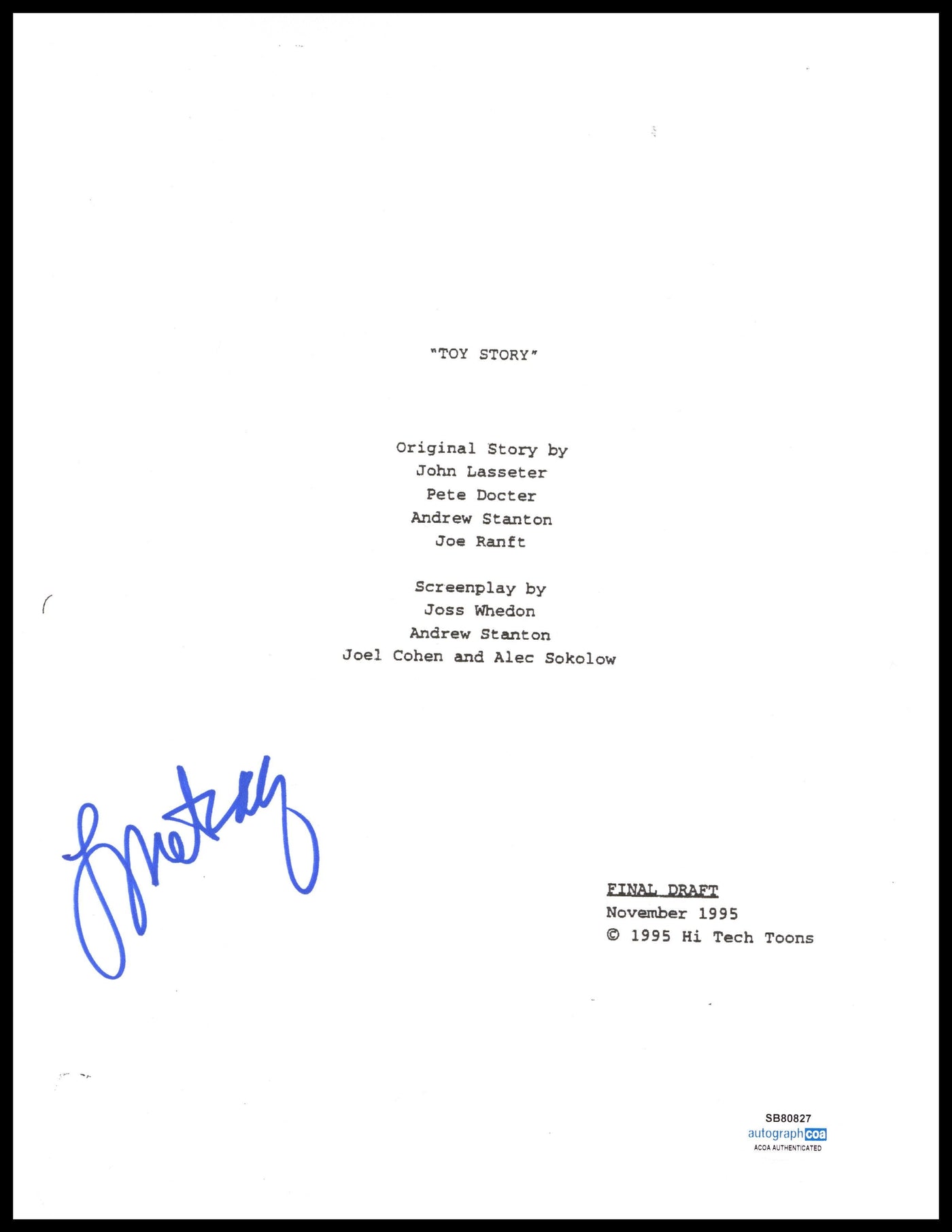 Laurie Metcalf Signed Toy Story Script Cover Andys Mom Autographed ACOA