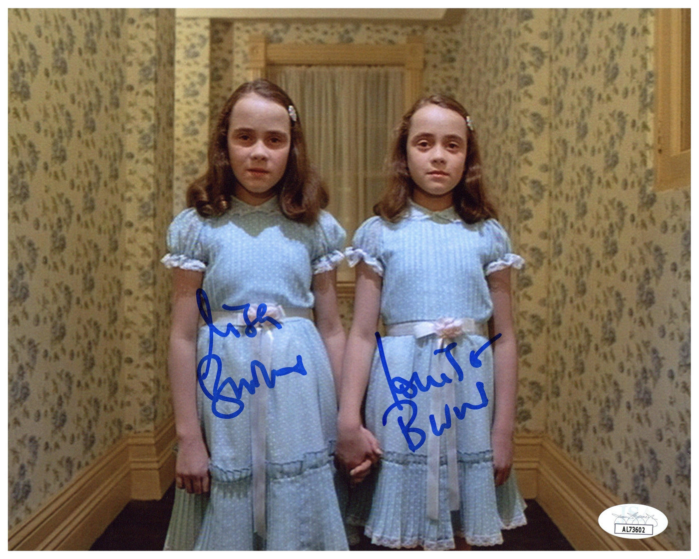 Lisa and Louise Burns Signed 8X10 Photo The Shining Autographed Grady Twins JSA COA 2