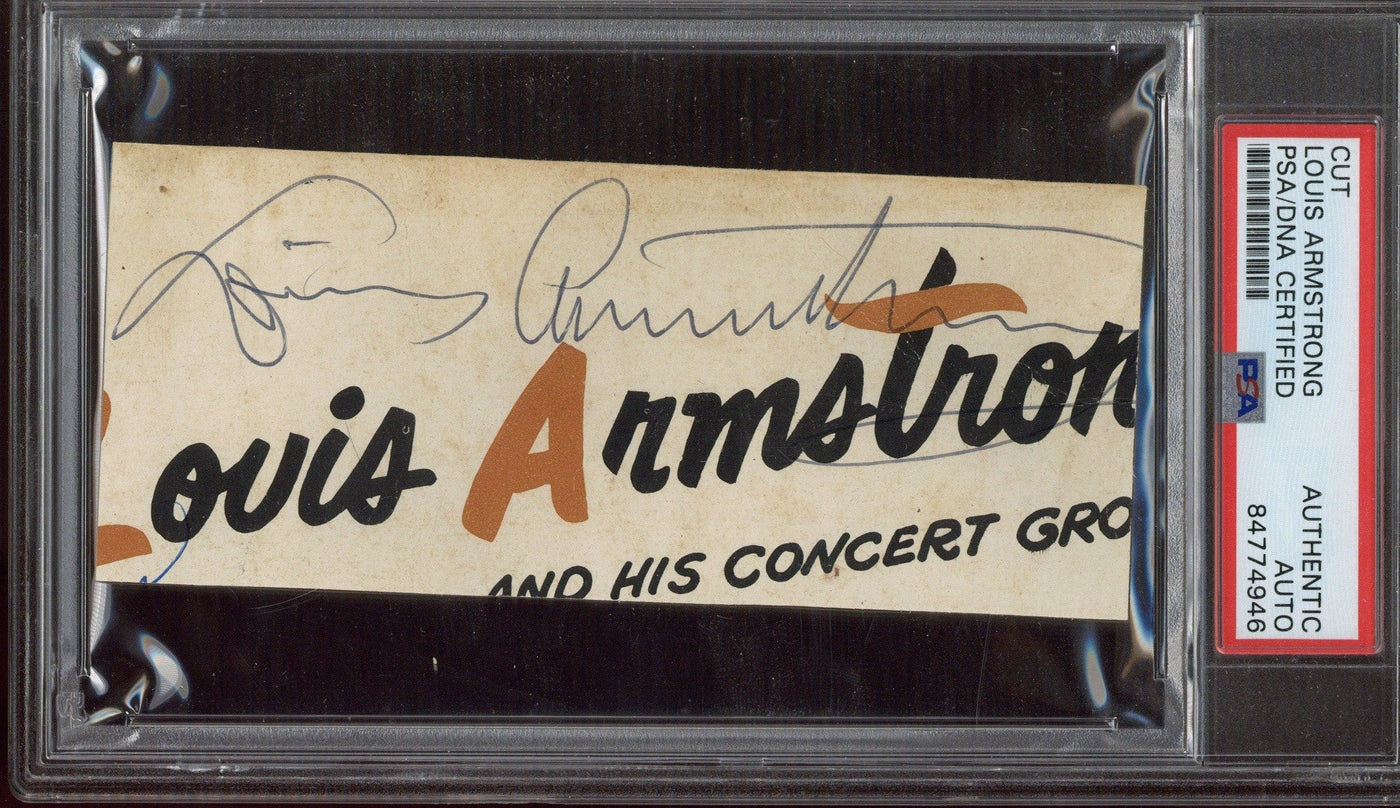 Louis Armstrong Signed Cut Slabbed Jazz Trumpet Authentic Autographed PSA COA
