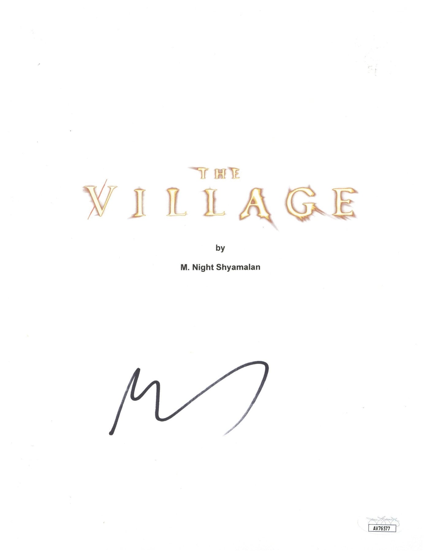 M Night Shyamalan Signed 8.5x11 Movie Script Cover The Village Autographed JSA COA 2