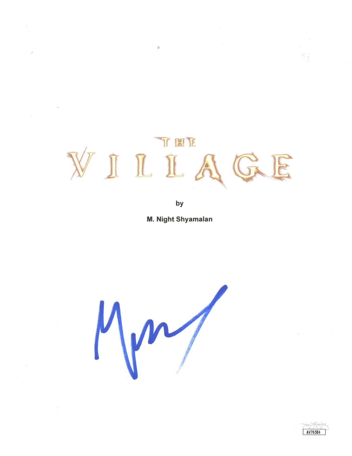 M Night Shyamalan Signed 8.5x11 Movie Script Cover The Village Autographed JSA COA