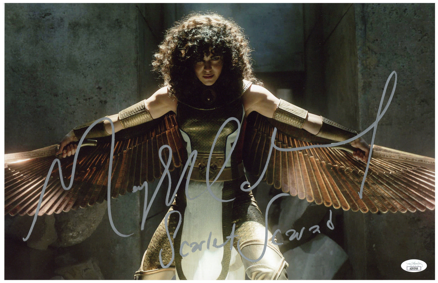 May Calamawy Signed 11x17 Photo Moon Knight Scarlet Scarab Autographed JSA COA