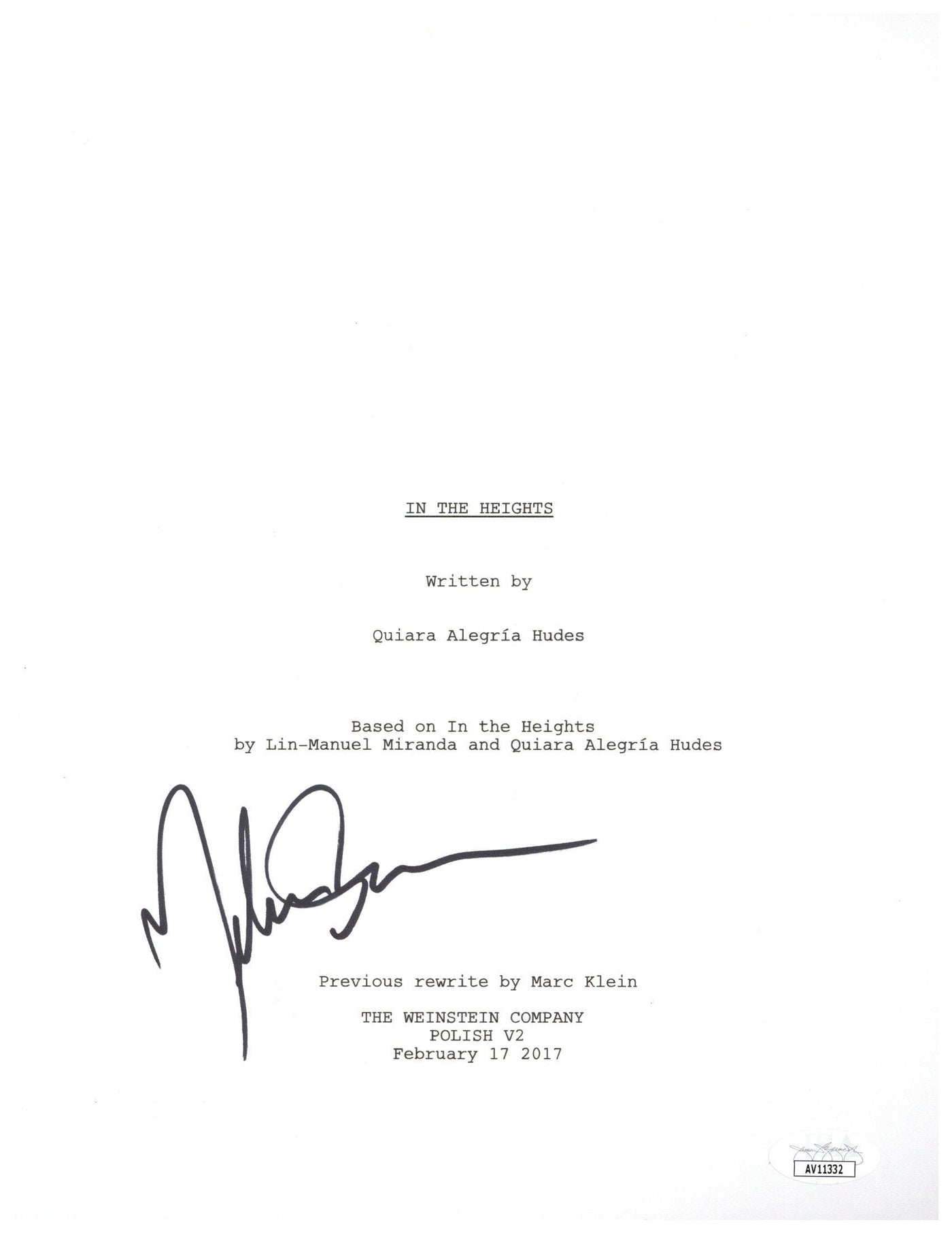 Melissa Barrera Signed In The Heights Script Cover Autographed JSA COA