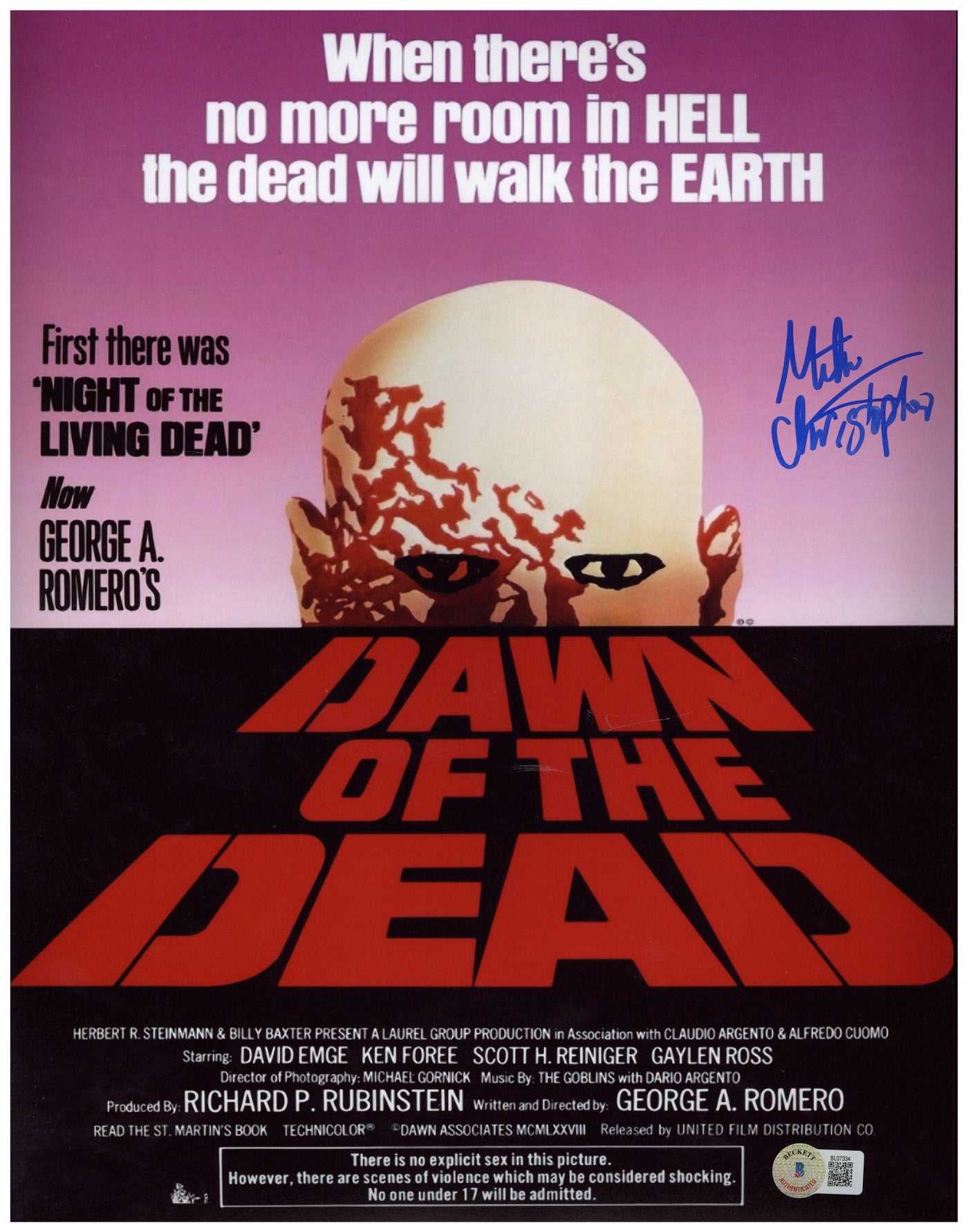 Mike Christopher Signed 11x14 Photo Dawn of the Dead Autographed BAS COA