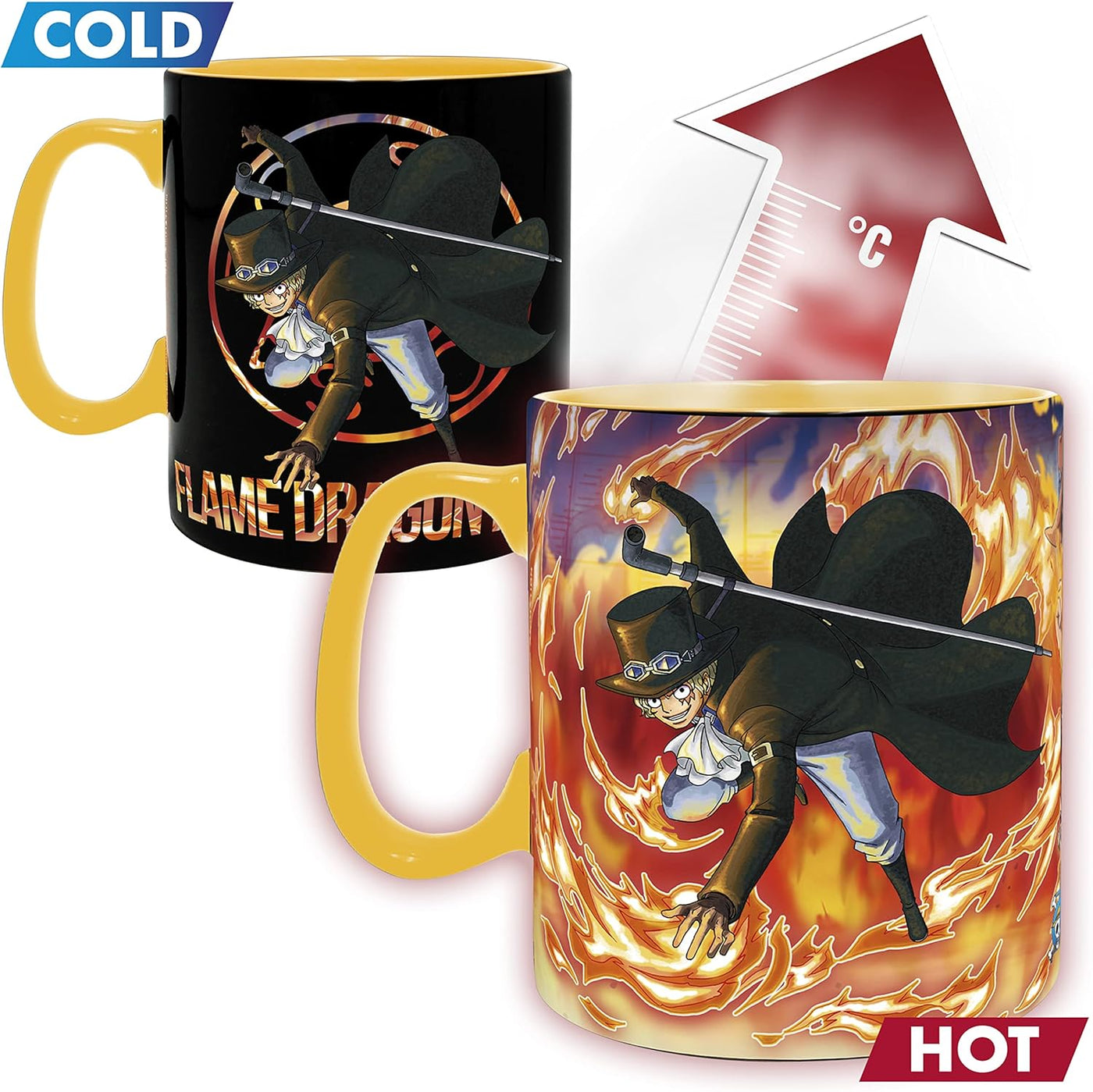 One Piece Luffy & Sabo Magic Heat Change Ceramic Coffee Mug 16 Oz. & Coaster Gift Set
