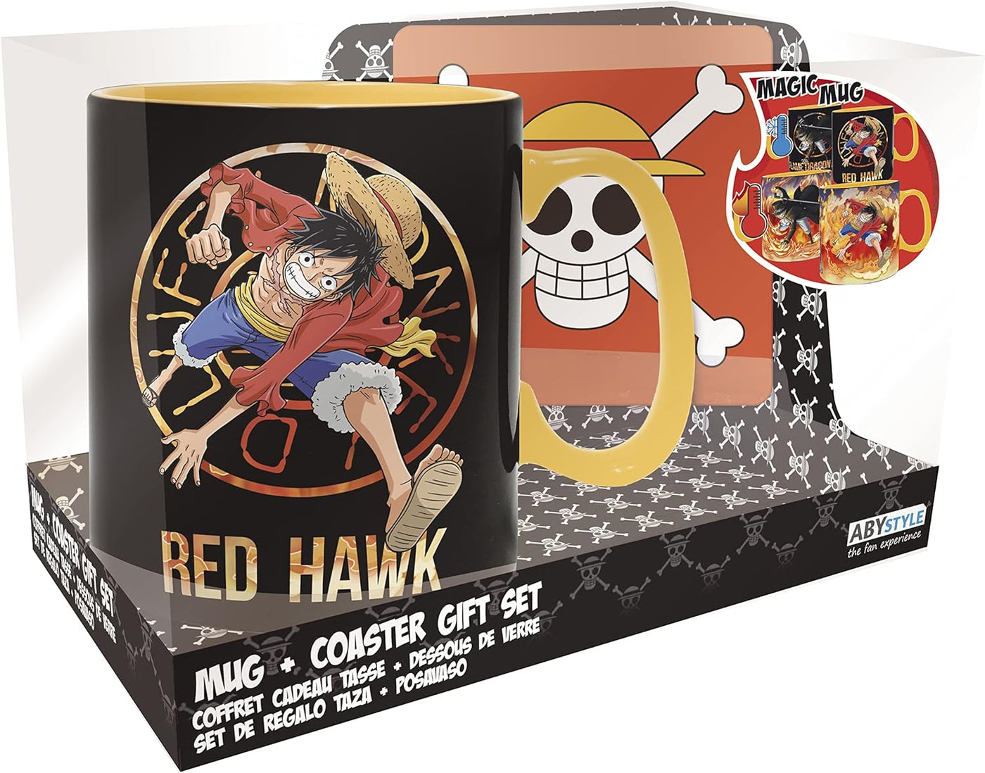 One Piece Luffy & Sabo Magic Heat Change Ceramic Coffee Mug 16 Oz. & Coaster Gift Set