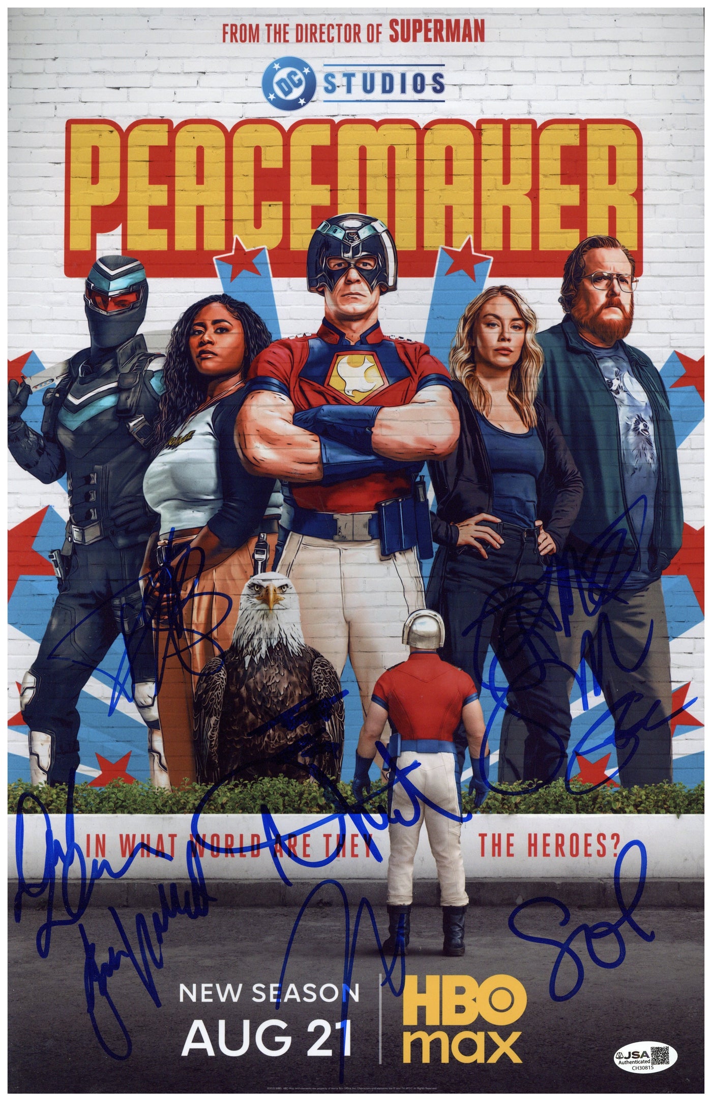 Peacemaker Cast Signed 11x17 Photo Signed by 9 James Gunn Autographed JSA COA 3